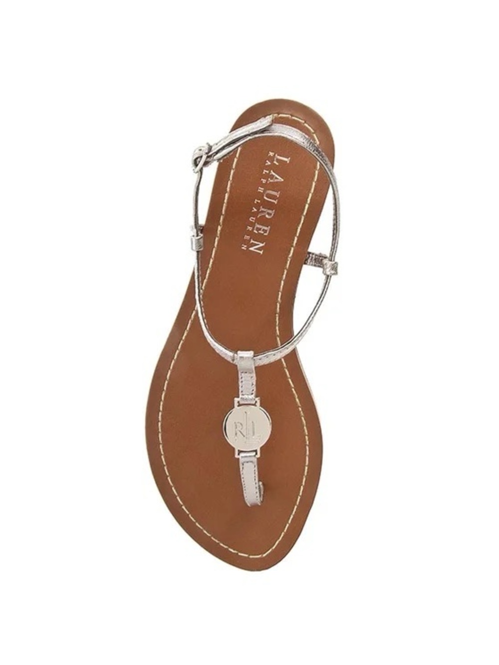 NWOT Lauren Ralph Lauren Metallic Silver T-Strap Sandal